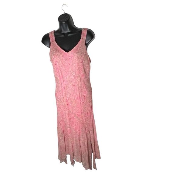 Vtg Y2K Jonathan Martin Silk Pink Handkerchief Hem Drop Waist Midi Dress 12 L - Picture 1 of 17